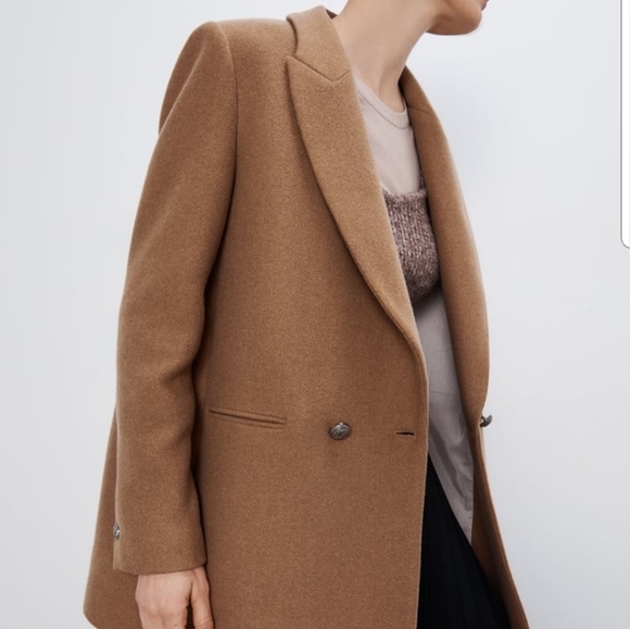 ZARA Wool Blend Double Breasted Blazer Sz S - Picture 4 of 8